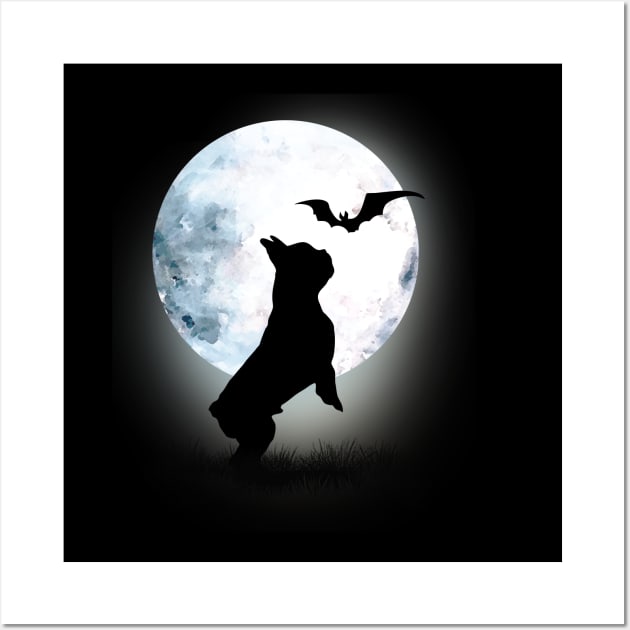 French bulldog frenchie and bat with full moon Wall Art by Collagedream